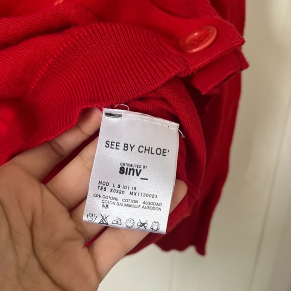 SEE BY CHLOÉ Red Button-down Cotton Cardigan - Picture 6 of 10